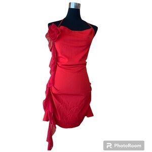NWT Y2K Style Backless Red Halter Top w/ Side Ruffles